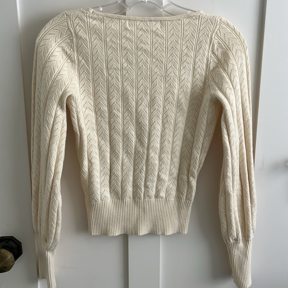 EUC Astr The Label Womens Square Neck Balloon Sweater Ivory Pointelle Knit Sz XS - Picture 6 of 7